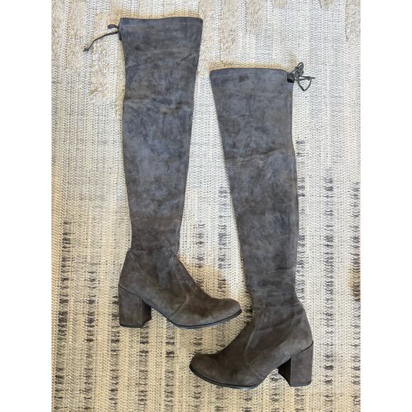 Stuart Weitzman Highland Over the Knee Boots Gray Suede Size 9.5M Block Heel. - Picture 1 of 6